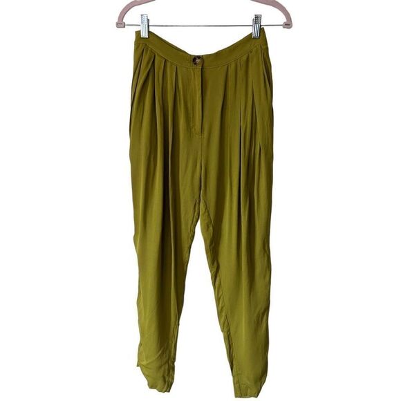 LPA Button & Zip Fly No Belt Loops Pleated Trouser Pants Green Size Small - Picture 1 of 10